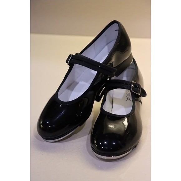 capezio teletone size 2w tap shoes little girls wide black maryjane 3800 dance - Picture 1 of 9